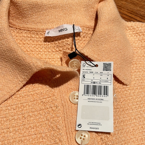 NWT Mango knit dress collar mini orange grapefruit Small S - Picture 5 of 5